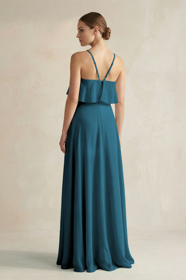 Halter Neck A - Line Chiffon Bridesmaid Dress with Keyhole in Dark Teal - SHE IS ME Bridesmaid Dresses