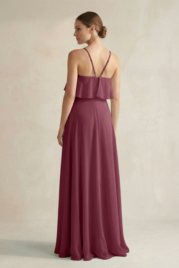 Halter Neck A-Line Chiffon Bridesmaid Dress with Keyhole in Desert Rose (2) | KISSBRIDAL