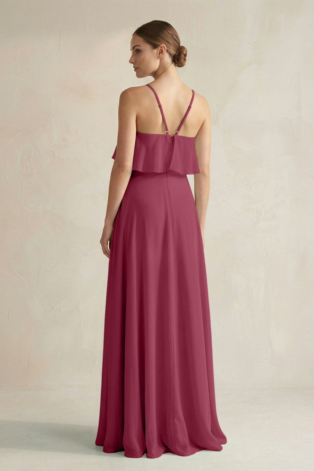 Halter Neck A - Line Chiffon Bridesmaid Dress with Keyhole in Desert Rose - SHE IS ME Bridesmaid Dresses