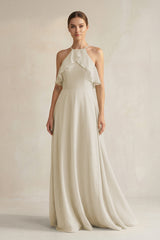 Halter Neck A - Line Chiffon Bridesmaid Dress with Keyhole in Dove Gray - KISS BRIDAL Bridesmaid Dresses