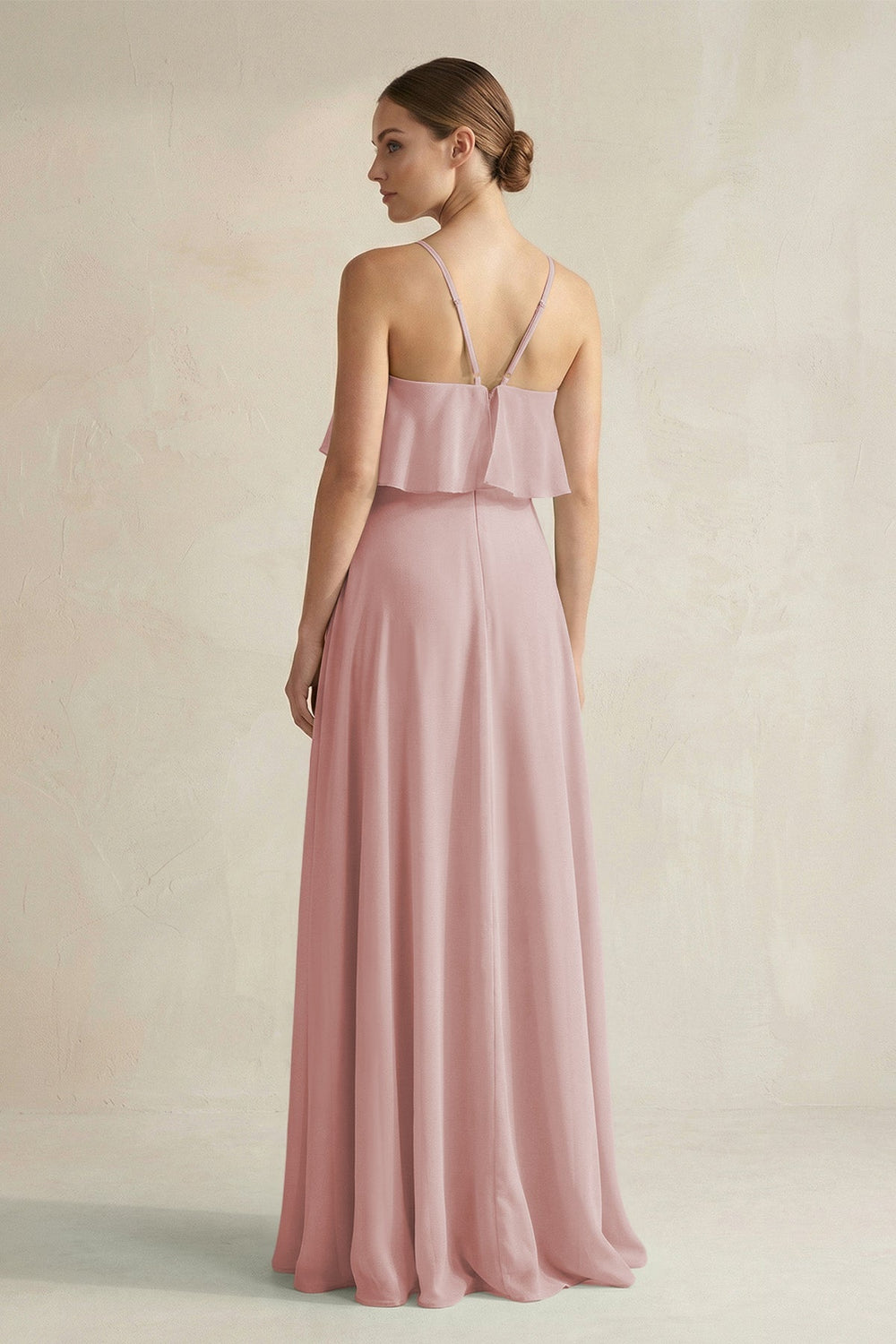 Halter Neck A - Line Chiffon Bridesmaid Dress with Keyhole in Dusty Rose - SHE IS ME Bridesmaid Dresses