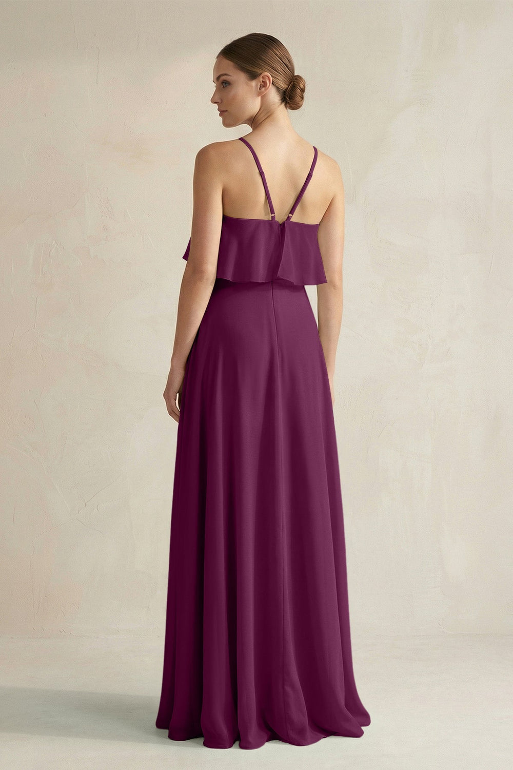 Halter Neck A - Line Chiffon Bridesmaid Dress with Keyhole in Fig - SHE IS ME Bridesmaid Dresses