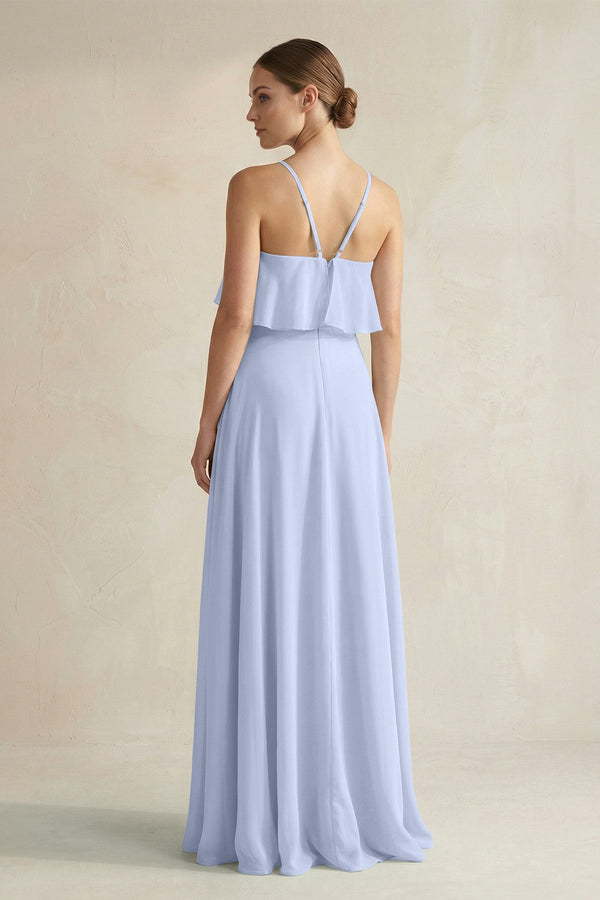 Halter Neck A - Line Chiffon Bridesmaid Dress with Keyhole in Ice - SHE IS ME Bridesmaid Dresses