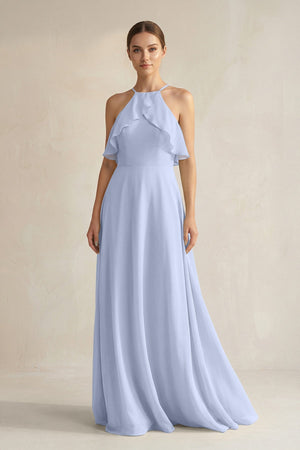 Halter Neck A - Line Chiffon Bridesmaid Dress with Keyhole in Ice - SHE IS ME Bridesmaid Dresses