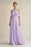 Halter Neck A - Line Chiffon Bridesmaid Dress with Keyhole in Lavender - SHE IS ME Bridesmaid Dresses
