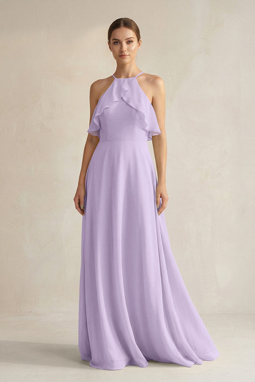 Halter Neck A - Line Chiffon Bridesmaid Dress with Keyhole in Lavender - SHE IS ME Bridesmaid Dresses
