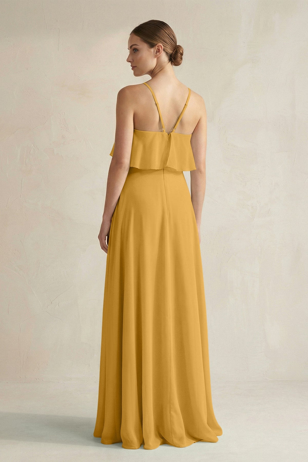 Halter Neck A - Line Chiffon Bridesmaid Dress with Keyhole in Marigold - SHE IS ME Bridesmaid Dresses