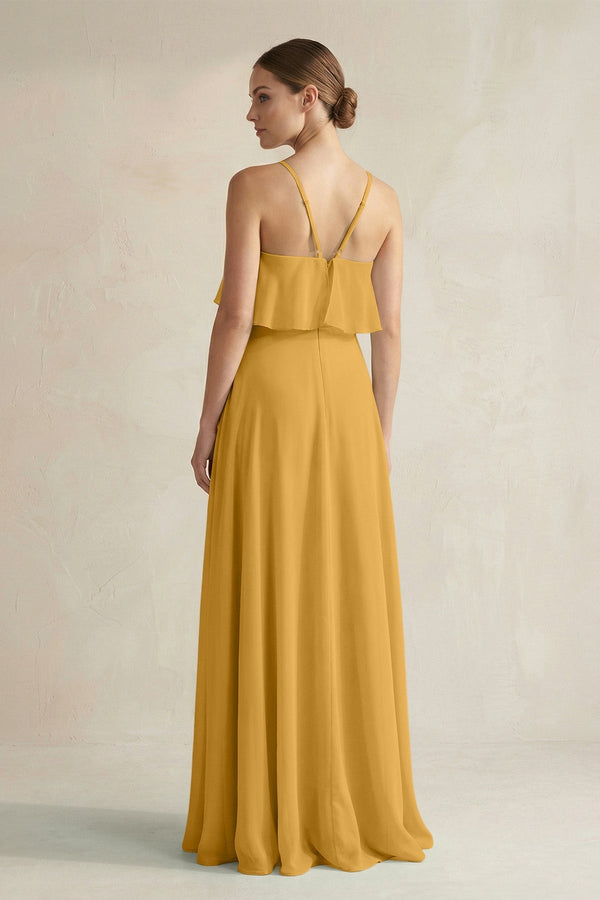Halter Neck A - Line Chiffon Bridesmaid Dress with Keyhole in Marigold - SHE IS ME Bridesmaid Dresses