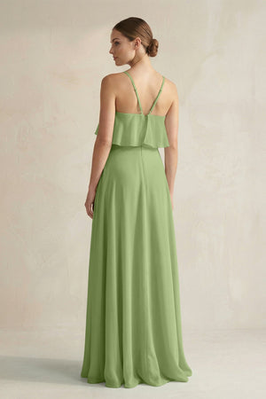 Halter Neck A - Line Chiffon Bridesmaid Dress with Keyhole in Matcha - SHE IS ME Bridesmaid Dresses