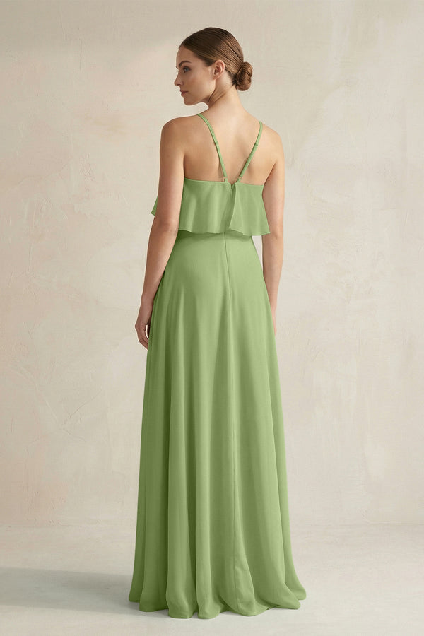 Halter Neck A - Line Chiffon Bridesmaid Dress with Keyhole in Matcha - SHE IS ME Bridesmaid Dresses