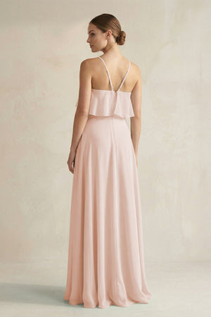 Halter Neck A - Line Chiffon Bridesmaid Dress with Keyhole in Pale Blush - SHE IS ME Bridesmaid Dresses