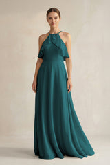 Halter Neck A - Line Chiffon Bridesmaid Dress with Keyhole in Pine - KISS BRIDAL Bridesmaid Dresses