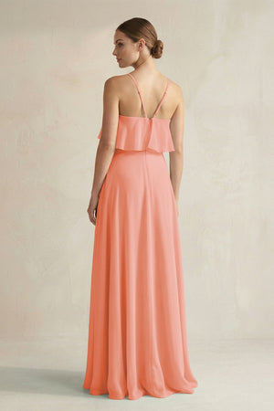 Halter Neck A - Line Chiffon Bridesmaid Dress with Keyhole in Rosette - SHE IS ME Bridesmaid Dresses