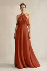 Halter Neck A - Line Chiffon Bridesmaid Dress with Keyhole in Spice - KISS BRIDAL Bridesmaid Dresses