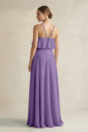 Halter Neck A - Line Chiffon Bridesmaid Dress with Keyhole in Tahiti - SHE IS ME Bridesmaid Dresses