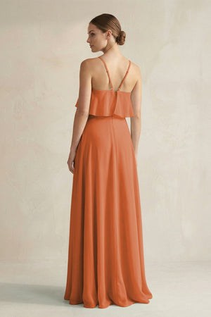 Halter Neck A - Line Chiffon Bridesmaid Dress with Keyhole in Terracotta - SHE IS ME Bridesmaid Dresses