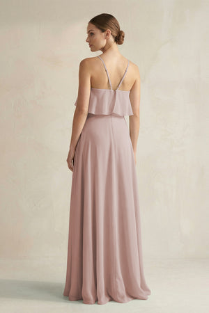 Halter Neck A-Line Chiffon Bridesmaid Dress with Keyhole in Toffee (2) | KISSBRIDAL