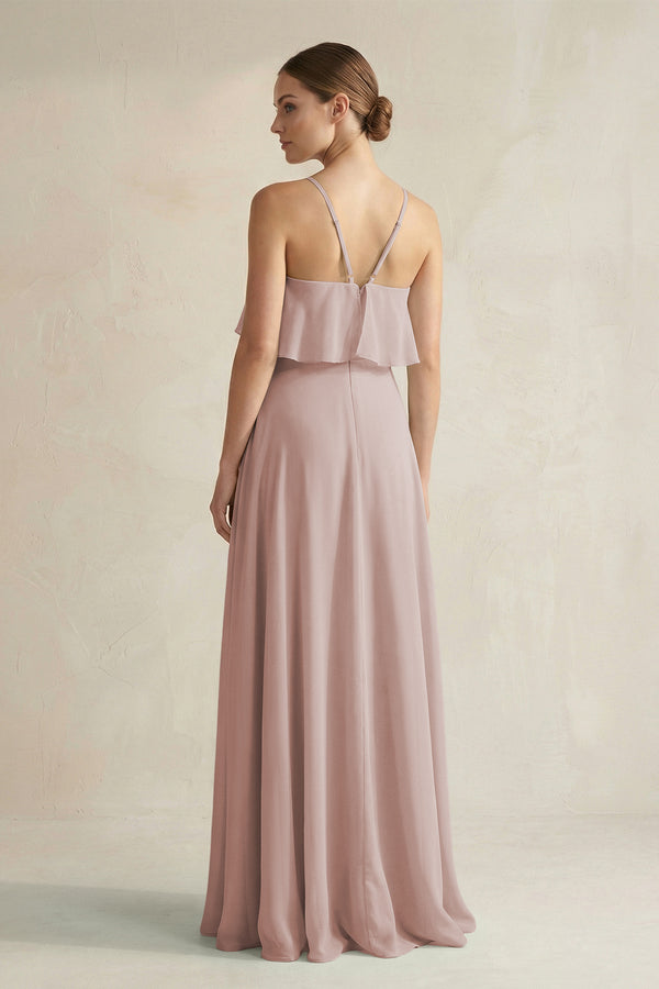 Halter Neck A-Line Chiffon Bridesmaid Dress with Keyhole in Toffee (2) | KISSBRIDAL
