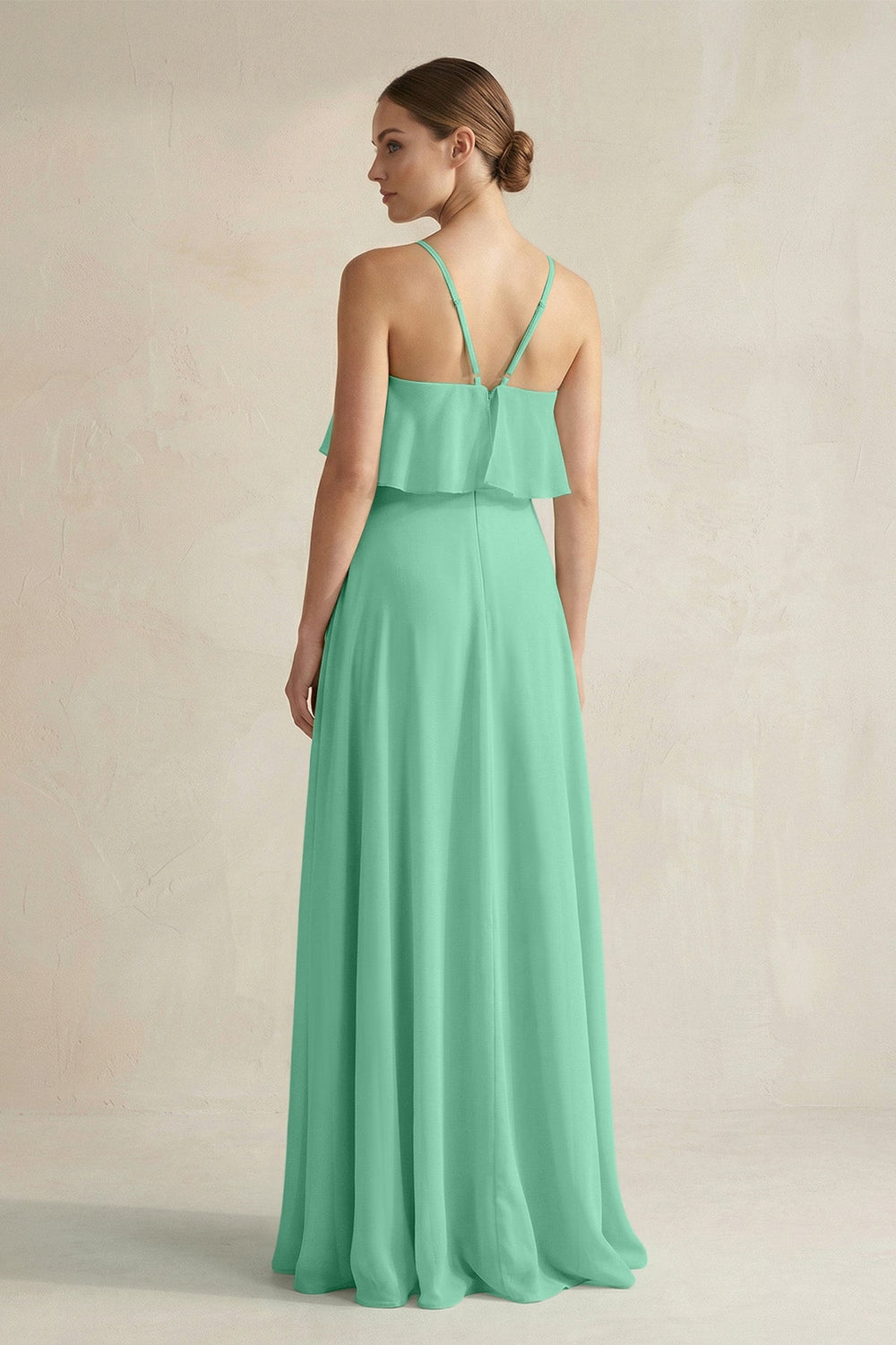 Halter Neck A - Line Chiffon Bridesmaid Dress with Keyhole in Turquoise - SHE IS ME Bridesmaid Dresses
