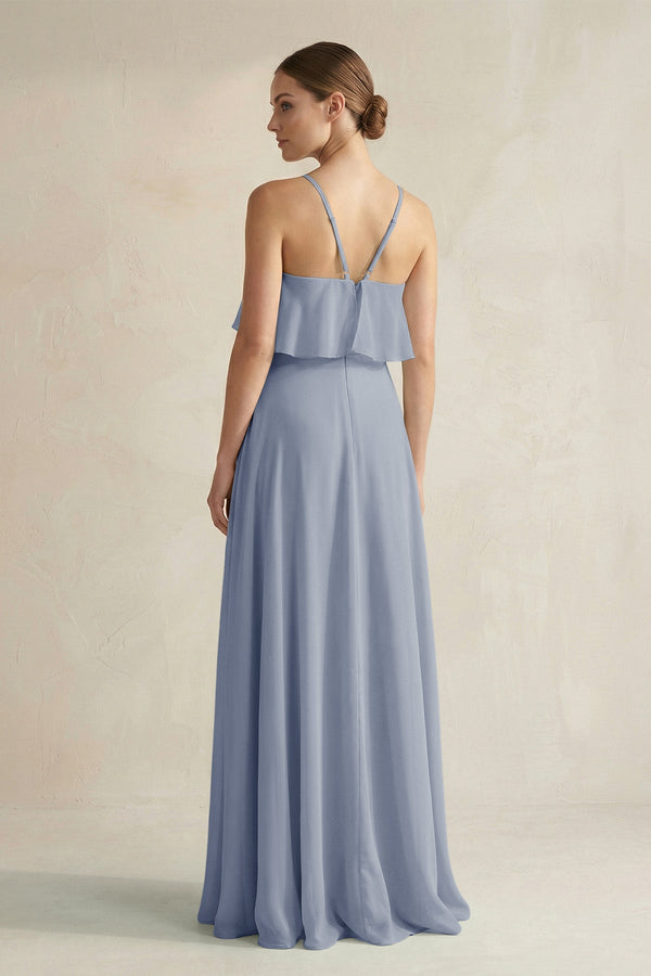 Halter Neck A - Line Chiffon Bridesmaid Dress with Keyhole in Twilight - SHE IS ME Bridesmaid Dresses