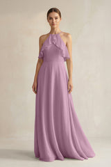 Halter Neck A - Line Chiffon Bridesmaid Dress with Keyhole in Wisteria - KISS BRIDAL Bridesmaid Dresses