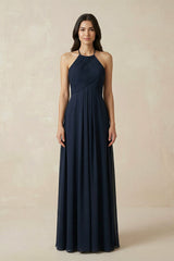 Halter Neck Pleated A - Line Chiffon Bridesmaid Dress - KISS BRIDAL Bridesmaid Dresses