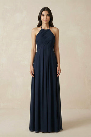 Halter Neck Pleated A - Line Chiffon Bridesmaid Dress - SHE IS ME Bridesmaid Dresses