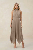 Halter Neck Pleated A-Line Chiffon Bridesmaid Dress in Almond | KISSBRIDAL