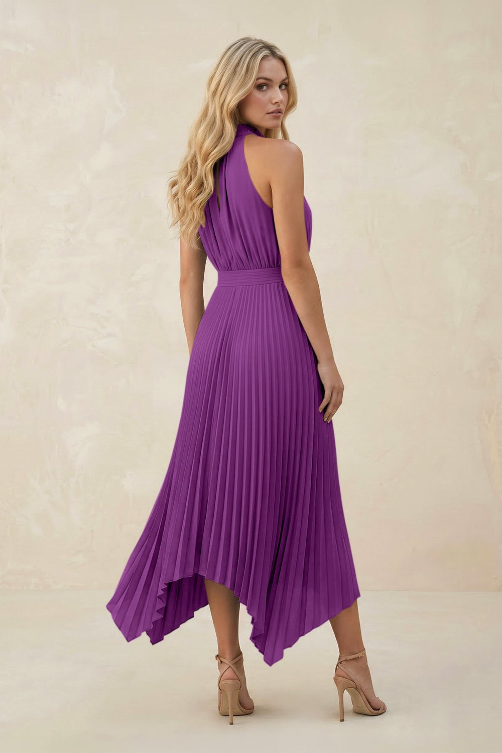 Halter Neck Pleated A - Line Chiffon Bridesmaid Dress in Amethyst - KISS BRIDAL Bridesmaid Dresses