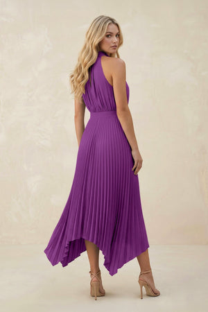 Halter Neck Pleated A - Line Chiffon Bridesmaid Dress in Amethyst - SHE IS ME Bridesmaid Dresses