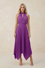 Halter Neck Pleated A - Line Chiffon Bridesmaid Dress in Amethyst - KISS BRIDAL Bridesmaid Dresses
