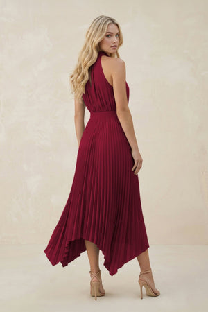 Halter Neck Pleated A - Line Chiffon Bridesmaid Dress in Berry - SHE IS ME Bridesmaid Dresses
