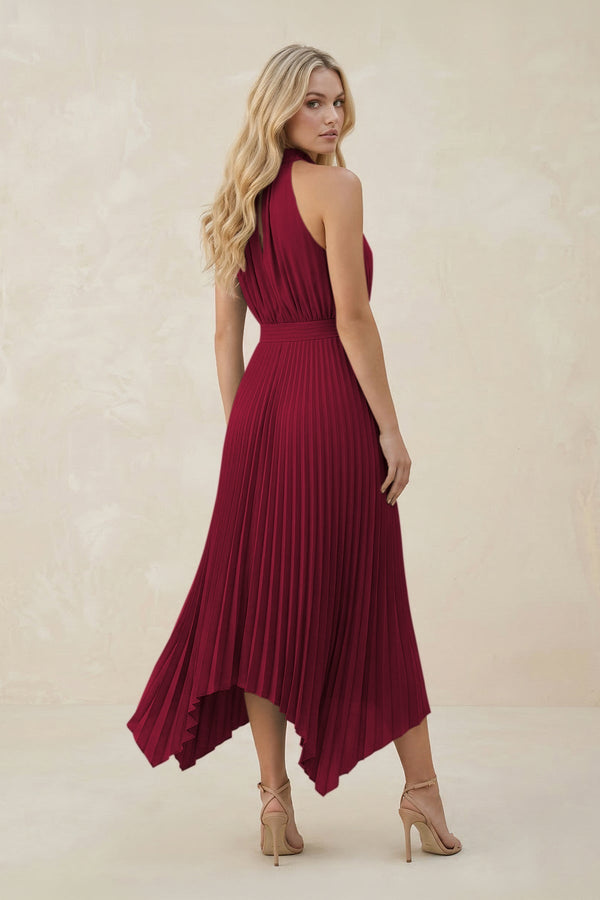 Halter Neck Pleated A - Line Chiffon Bridesmaid Dress in Berry - SHE IS ME Bridesmaid Dresses