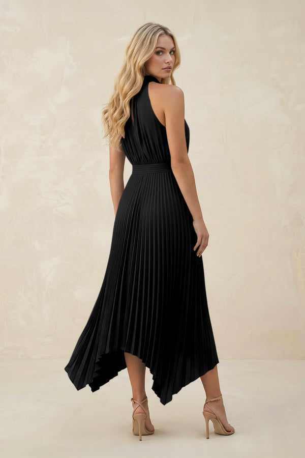 Halter Neck Pleated A - Line Chiffon Bridesmaid Dress in Black - SHE IS ME Bridesmaid Dresses