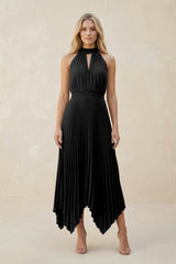 Halter Neck Pleated A - Line Chiffon Bridesmaid Dress in Black - KISS BRIDAL Bridesmaid Dresses