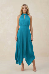 Halter Neck Pleated A - Line Chiffon Bridesmaid Dress in Blue Jay - KISS BRIDAL Bridesmaid Dresses