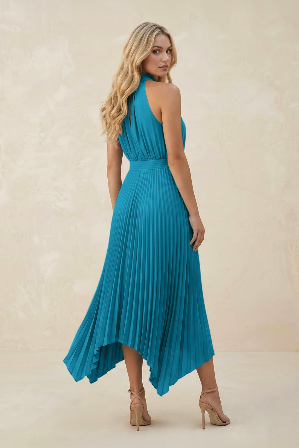 Halter Neck Pleated A - Line Chiffon Bridesmaid Dress in Blue Jay - KISS BRIDAL Bridesmaid Dresses