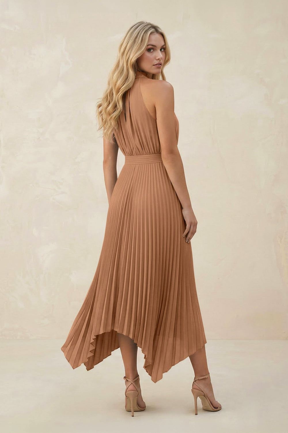 Halter Neck Pleated A - Line Chiffon Bridesmaid Dress in Bronzer - KISS BRIDAL Bridesmaid Dresses