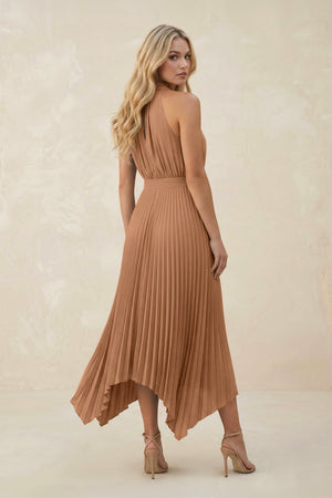 Halter Neck Pleated A - Line Chiffon Bridesmaid Dress in Bronzer - SHE IS ME Bridesmaid Dresses