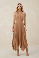 Halter Neck Pleated A - Line Chiffon Bridesmaid Dress in Bronzer - KISS BRIDAL Bridesmaid Dresses