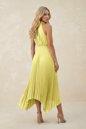 Halter Neck Pleated A - Line Chiffon Bridesmaid Dress in Buttercup - SHE IS ME Bridesmaid Dresses