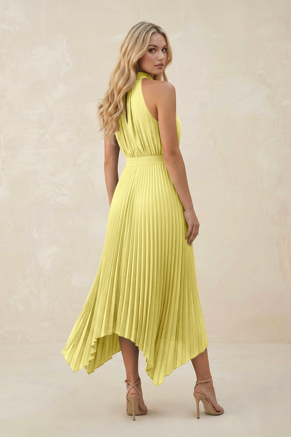 Halter Neck Pleated A - Line Chiffon Bridesmaid Dress in Buttercup - SHE IS ME Bridesmaid Dresses