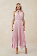 Halter Neck Pleated A - Line Chiffon Bridesmaid Dress in Candy Pink - SHE IS ME Bridesmaid Dresses