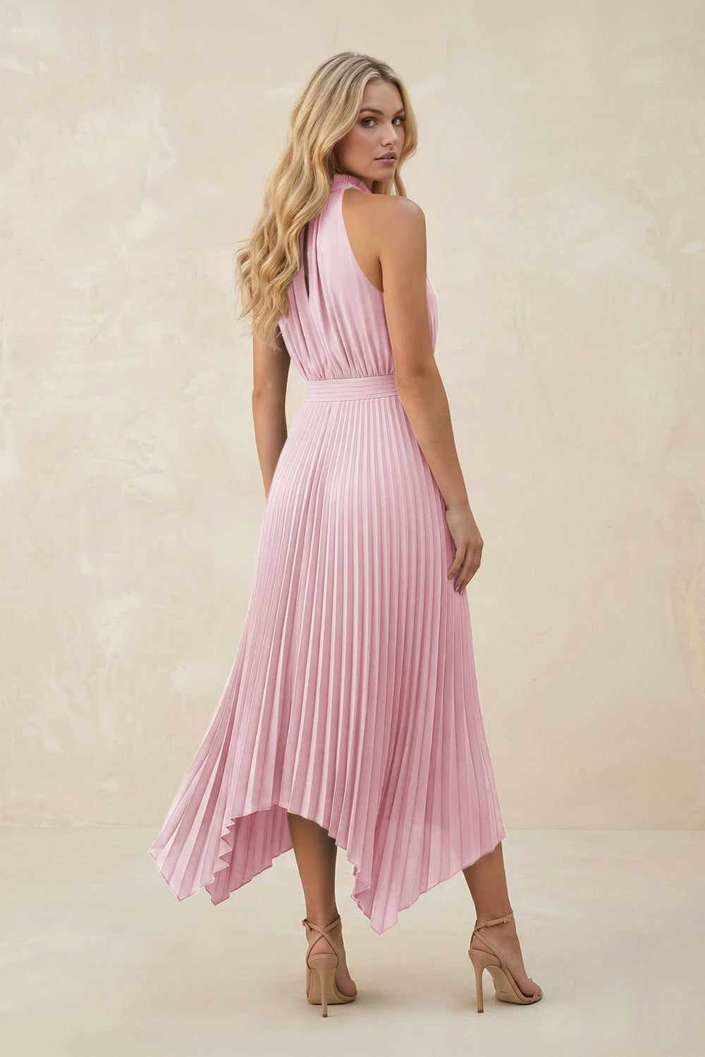 Halter Neck Pleated A - Line Chiffon Bridesmaid Dress in Candy Pink - KISS BRIDAL Bridesmaid Dresses