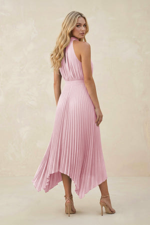 Halter Neck Pleated A - Line Chiffon Bridesmaid Dress in Candy Pink - SHE IS ME Bridesmaid Dresses