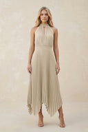 Halter Neck Pleated A - Line Chiffon Bridesmaid Dress in Champagne - SHE IS ME Bridesmaid Dresses