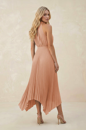Halter Neck Pleated A - Line Chiffon Bridesmaid Dress in Champagne Rose - SHE IS ME Bridesmaid Dresses