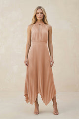 Halter Neck Pleated A - Line Chiffon Bridesmaid Dress in Champagne Rose - KISS BRIDAL Bridesmaid Dresses