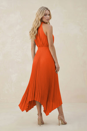 Halter Neck Pleated A-Line Chiffon Bridesmaid Dress in Cinnamon (2) | KISSBRIDAL