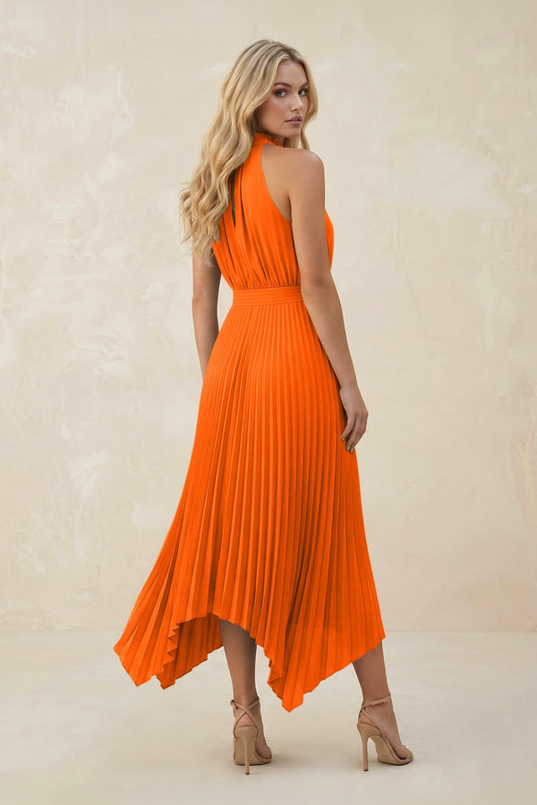 Halter Neck Pleated A - Line Chiffon Bridesmaid Dress in Cinnamon - SHE IS ME Bridesmaid Dresses
